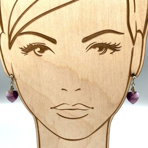 Vintage Purple Crystal Heart Earrings, Lovely Sparkling Faceted Dangle