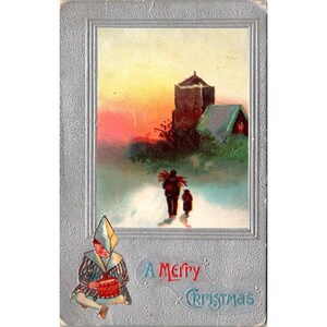 Vintage Weihnachtspostkarte Mit Winter Motiv & Kind