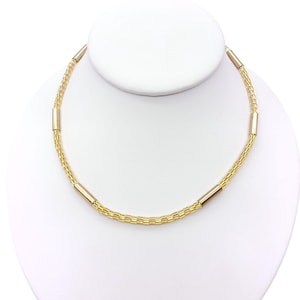 Vintage Gold Tone Mesh Chain Necklace with Cylinder Tube Accents