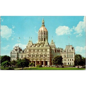 Cartolina vintage cromata del Connecticut, design gotico francese State Capitol Hartford