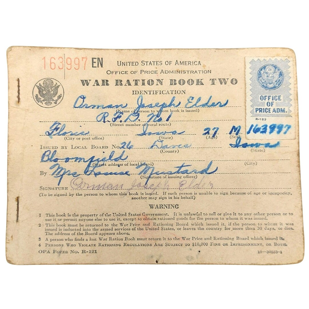 Red Stamps Ration Vintage 1943 U.S. WWII War Ration Book Two With Partial Blue Red Stamps ...
