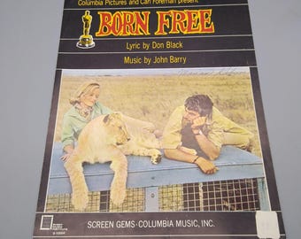 Vintage Sheet Music, Born Free Vocal by Black and Barry, Columbia Pictures 1966 Popular Song Ephemera Collectible