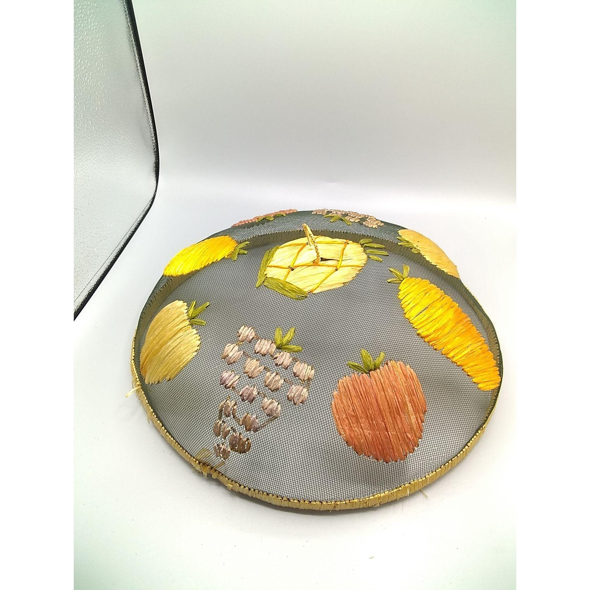 Vintage Mesh Screen Cover Rattan Fruit Design Dome Food Etsy