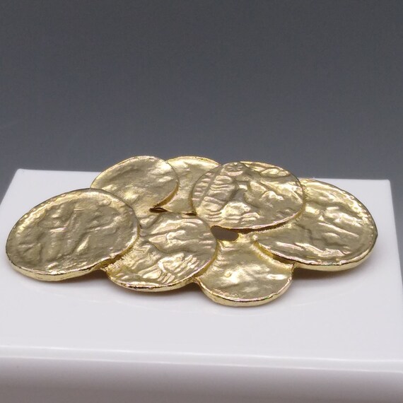 Vintage Ancient Fused Coins Brooch, Gold Tone Egy… - image 2