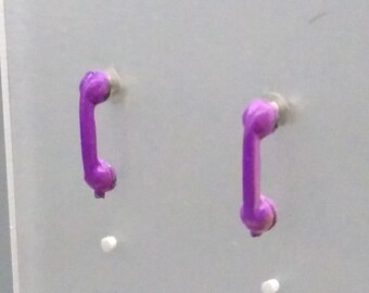 Retro Telephone Receiver Earrings, Purple Vintage Studs