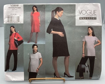 UNCUT Vintage Sewing PATTERN Vogue V2818, Maternity Wardrobe Easy 2003 Misses PetiteTop Dress Skirt and Pants, Size 12 14 16