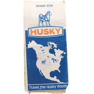Retro 1975 Road Map Nevada Utah, Husky Route Advertising Ephemera, Vintage Collectible Travel Tourism Souvenir
