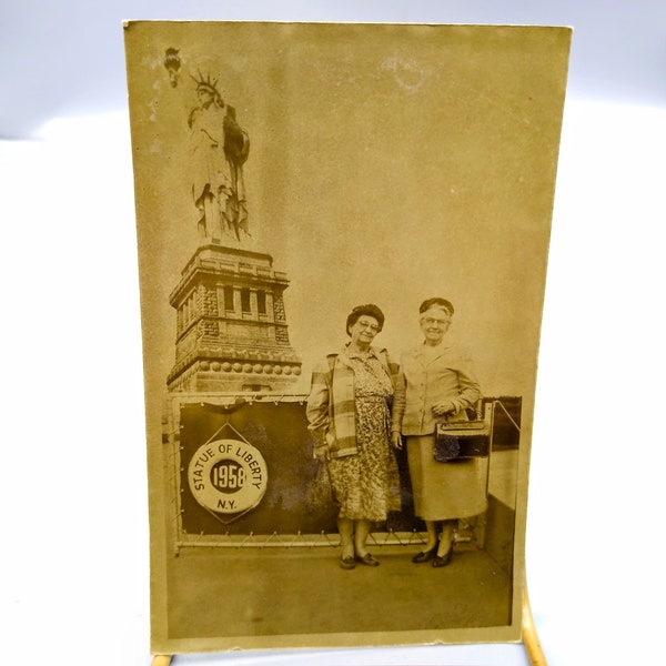 Vintage Kodak RPPC Photo Postcard, Statue of Liberty Souvenir Image, Ellis Island New York 1958