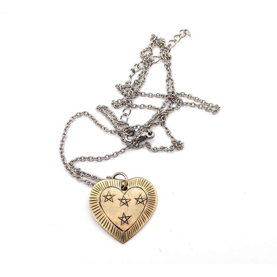 Engraved Celestial Heart Pendant Necklace, Vintage