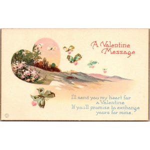 Carte postale vintage de Saint-Valentin avec coeur et motif floral