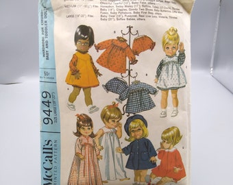 Vintage Craft Sewing PATTERN McCalls 9449, Doll Clothes 1968 Wardrobe for Chubby Baby and Toddler Dolls, Size Large 19in 20in