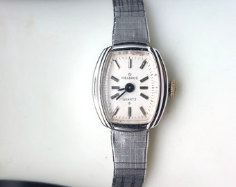 Vintage Helbros Quartz Womens Silver Tone Wristwatch New Battery Works