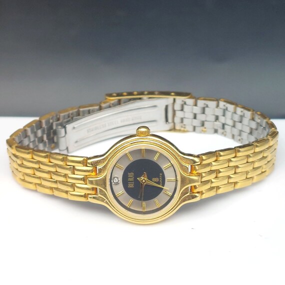 Bill Blass Womens 293-3132 Gold-tone Quartz Watch With Black  display picture 1