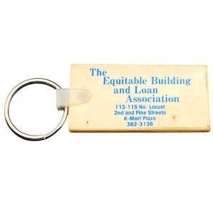 Vintage Equitable Building & Loan Association Keychain Plastic Rectangular Design
