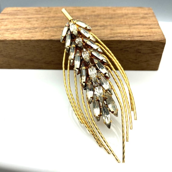 Vintage Crystal Wheat Brooch, Elegant Marquis Cle… - image 1