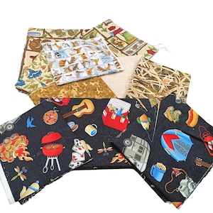 Camping & Outdoors Themed Quilting Fabric Bundle Cotton Material Assorted Patterns and Colors Crafting and Sewing Supplies