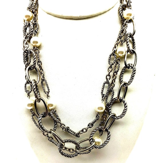 Bellissimo Retired Premier Designs Necklace Triple Strand Vintage With Silver Tone and Faux Pearls Etsy UK