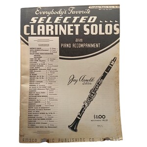 Everybodys Favorite Selected Clarinet Solos With Piano Accompaniment Vintage Music Book