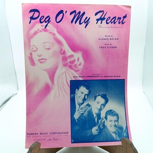 Vintage Sheet Music, Peg O My Heart by Alfred Bryan Fred Fisher, Robbins 1947 Jerry Murad Harmonicats Vitacoustic