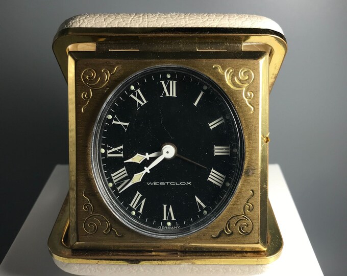 Westclox Travel Alarm Clock With Etched Brass Frame Vintage Etsy