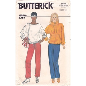 Vintage Sewing PATTERN Butterick 6967, Misses Fast and Easy 1980s Top and Pants, Size 12 14 16