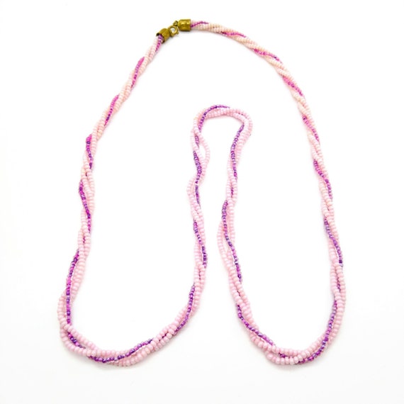 Barbiecore Seed Bead Torsade Necklace, Pink and P… - image 2