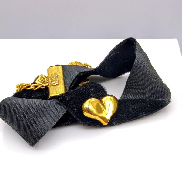 Vintage Celebrity Black Velvet Choker with Puffy Golden Heart