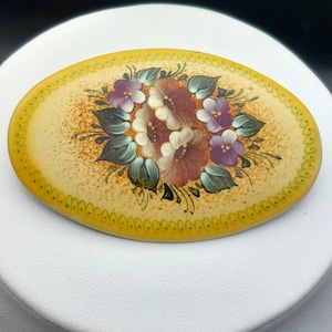 Vintage Hand-Painted Lacquered Signed Russian Brooch - A. Суханов Collectible Jewelry