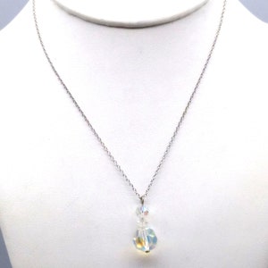 Triple Drop AB Crystal Pendant Necklace, Triple Beads on Delicate Silver Tone Chain