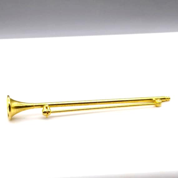 Vintage Horn Bar Brooch, Polished Gold Tone Trump… - image 5