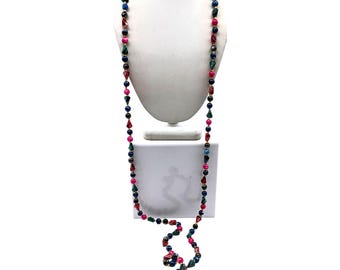 Collar vintage de cuentas multicolor con formas geométricas y cuentas redondas, tira larga estilo charlestón
