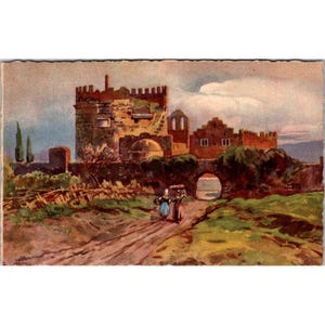 Carte postale italienne vintage Roma Tomba Di Cecilia Metella imprimée en Italie par Alfano 4370-8
