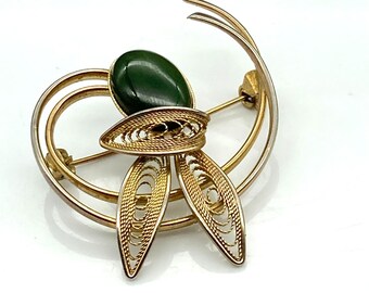 Broche Vintage Rétro Or Et Nacré - Bijou Ancien Cabochon Nacré - Occasion En Bon état