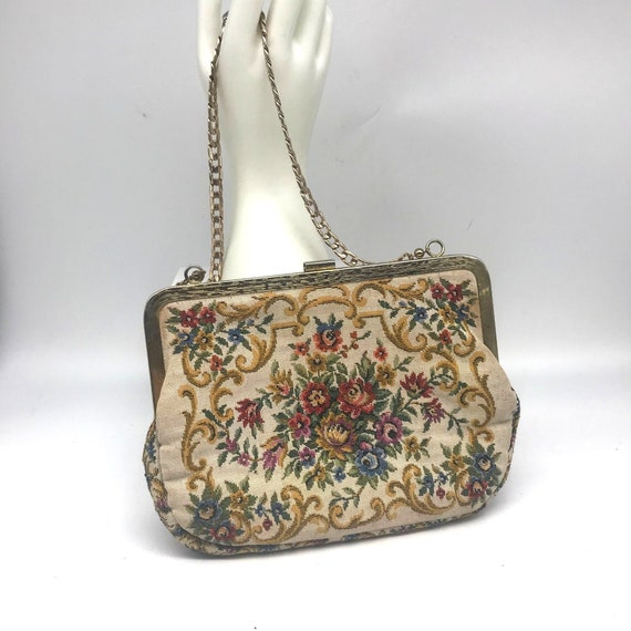 Vintage West Germany Tapestry Evening Bag, Gold T… - image 6