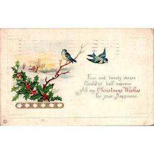 Antike Weihnachtspostkarte mit Schwalben und Versen
