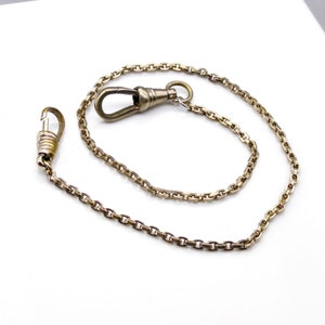Antique Watch Chain with Double Swivel Clip, Silver Tone Cable Link Chain