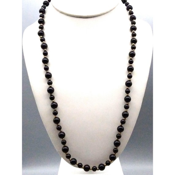 Classic Vintage Lucite Beaded Necklace, Chic Black Strand
