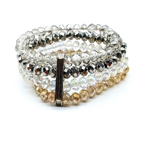 Stretch AB Crystals Statement Bracelet, Beaded Sh… - image 2