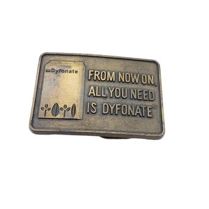 Vintage Dyfonate Belt Buckle, Brass Agricultural Advertising Farm Supply Accessory Collectible