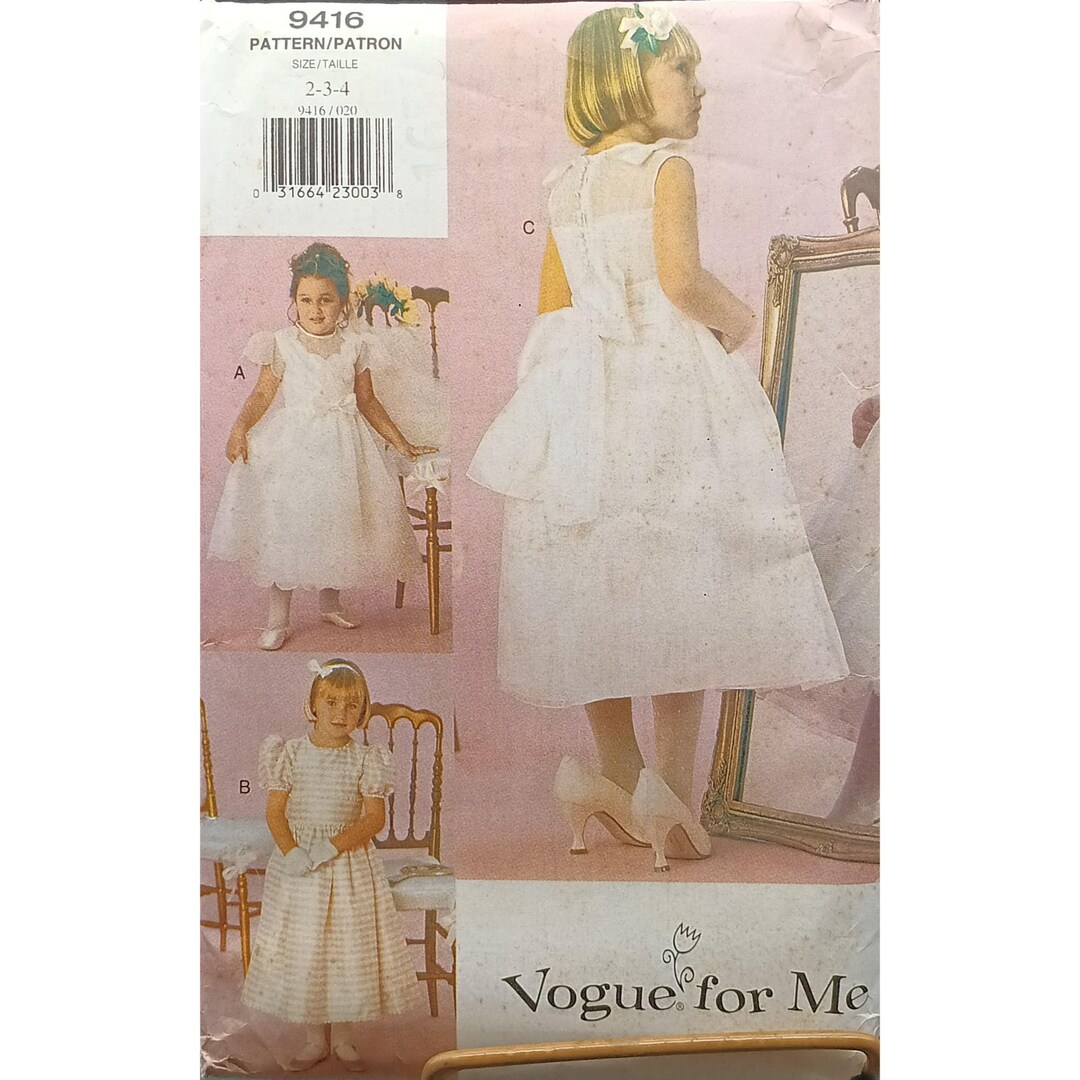 Vogue Ruffles Vogue 9416 Vintage Sewing Pattern for Girls Dress With Ruffles & Bows ...