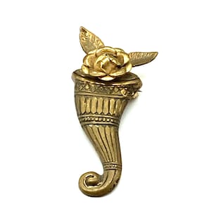 Brass Repousse Antique Boutonnière Brooch, Swanky Lapel Flower Pin