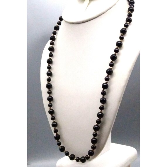 Classic Vintage Lucite Beaded Necklace, Chic Black Strand