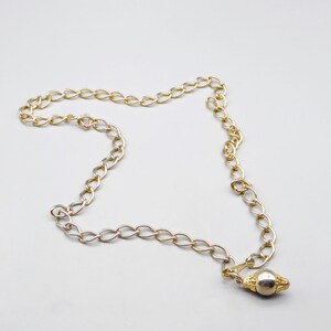 Vintage Curb Link Chain Belt with Gold Tone Ball Pendant, Chic Retro Fashion