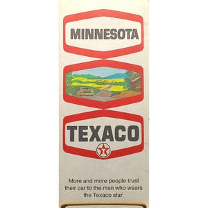 Anúncio de cartão com mapa de Minnesota da Texaco Travel Vintage
