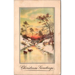 Carte postale de voeux de Noël 1912 vintage avec scène d'hiver et message manuscrit