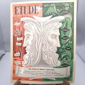 Vintage ETUDE Music Magazine, January 1951 State of Music 1900-1950 Cover with Related Articles and Sheet Music
