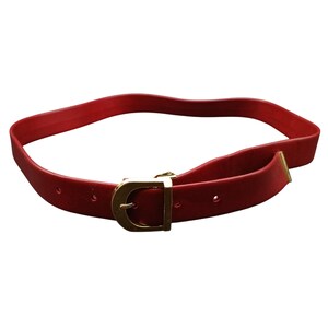 Vintage Red Leather Belt With Gold-tone Adjustable Buckle  display picture 1