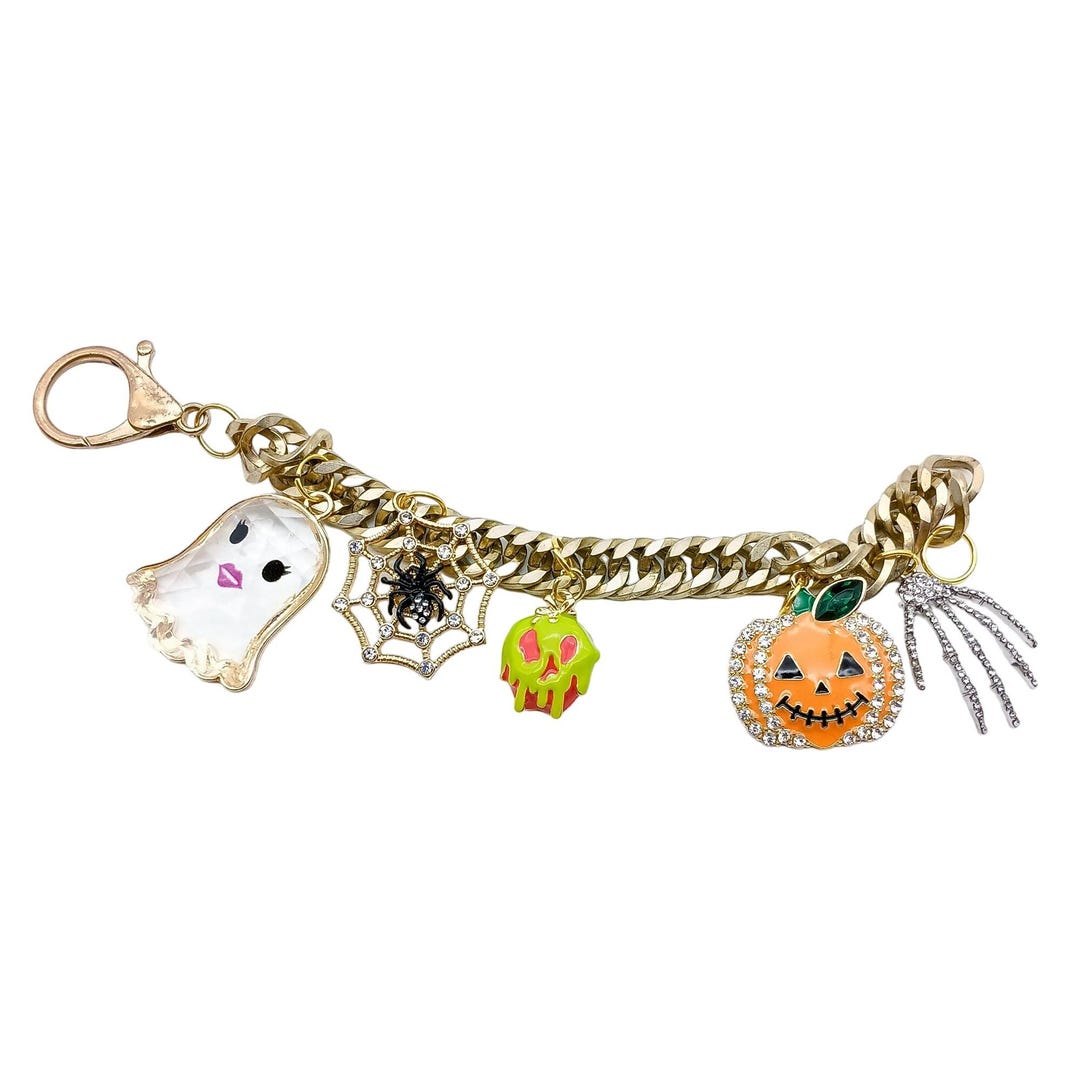 Vintage Halloween Glam Charm Bracelet Gold Tone Chain With