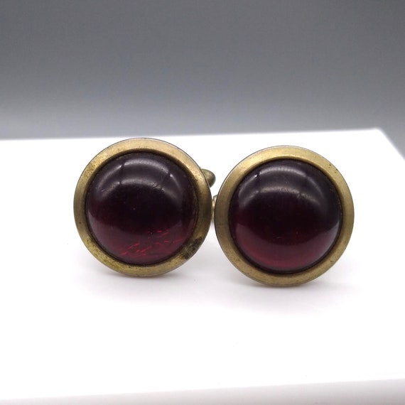 Classy Vintage Red Lucite Cufflinks, Ruby Cabocho… - image 1