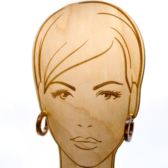 Marbled Brown Acrylic Hoop Earrings, Basic Vintag… - image 4
